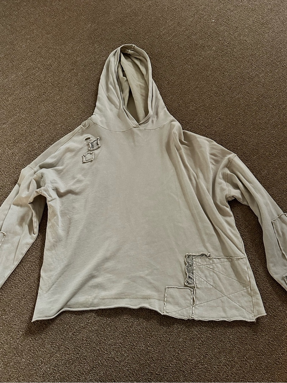 easel Beige Hooded Pullover Top with Hood